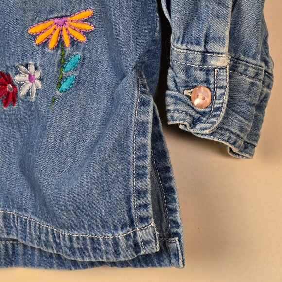 Silver Threads Embroidered Denim Shirt Women Size Large Floral Flowers Jean Art - Picture 5 of 9
